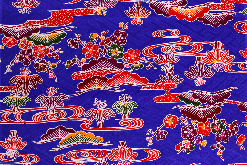 紅型（びんがた） 流水に松竹梅（青）