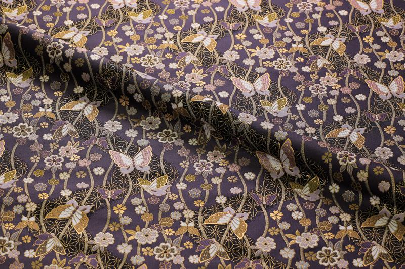 金襴織物 立涌に蝶（藤紫）
