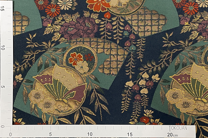 京都西陣織・金襴生地  地紙蝶文（鉄紺）