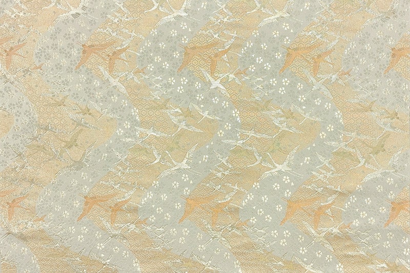 金襴生地 京都 西陣織 流水翔鶴文(白)