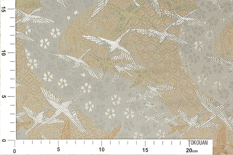 金襴生地 京都 西陣織 流水翔鶴文(白)