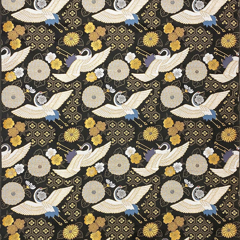 金襴織物 瑞鶴亀甲錦（黒）