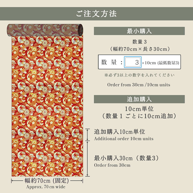 金襴織物 瑞祥鶴花丸錦（赤）仕立て例