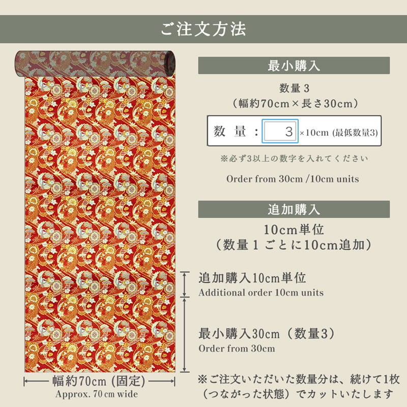 金襴織物 瑞祥鶴花丸錦（赤） 仕立て例