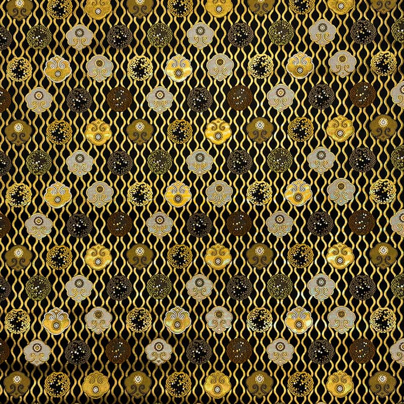 金襴織物 立涌に宝相華文（黒） 金糸の光沢感