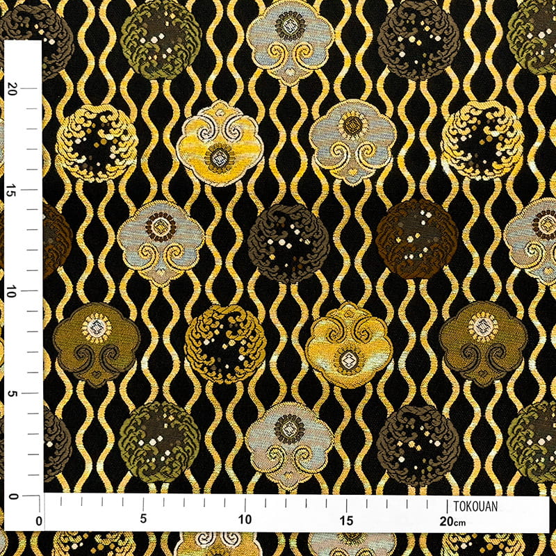 金襴織物 立涌に宝相華文（黒） メジャー