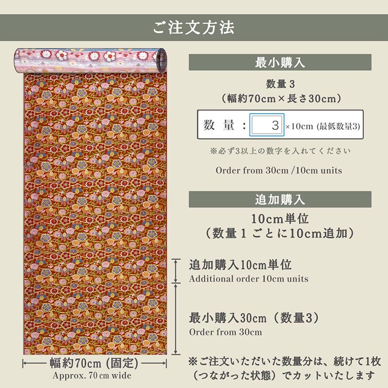 金襴織物 露芝菊桐文（赤） 仕立て例