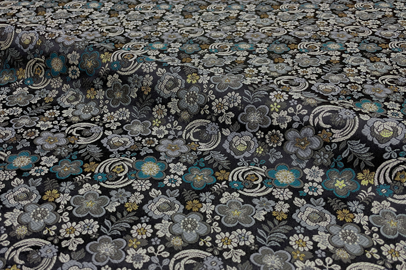 京都西陣織・金襴生地 花丸小花文(青系)