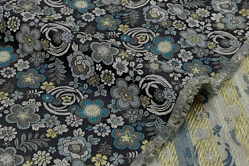 京都西陣織・金襴生地 花丸小花文(青系)