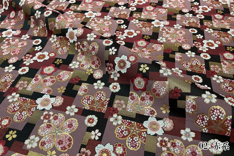 京都西陣織・金襴生地 石畳梅文(青系)
