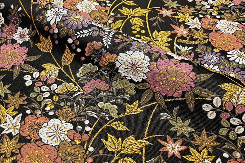 金襴生地 京都 西陣織 四季花雅(黒)