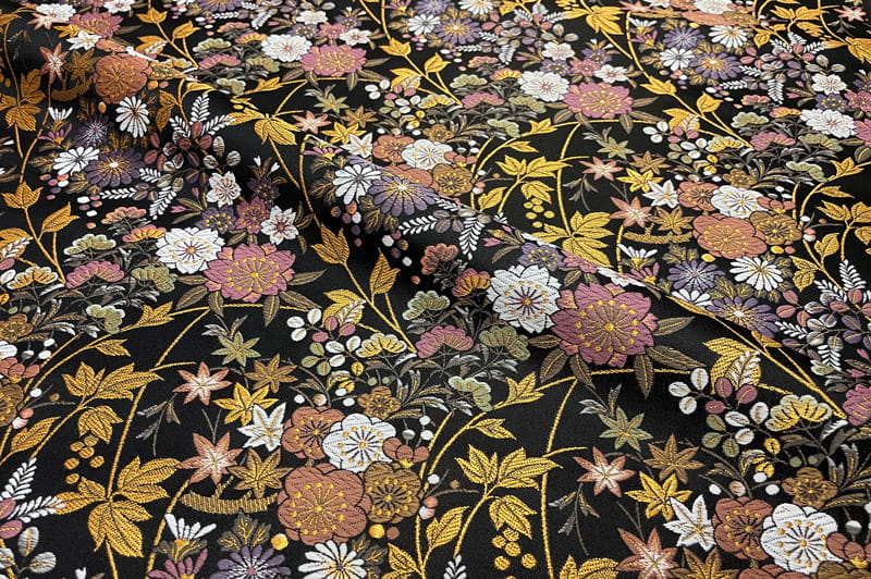 金襴生地 京都 西陣織 四季花雅(黒)