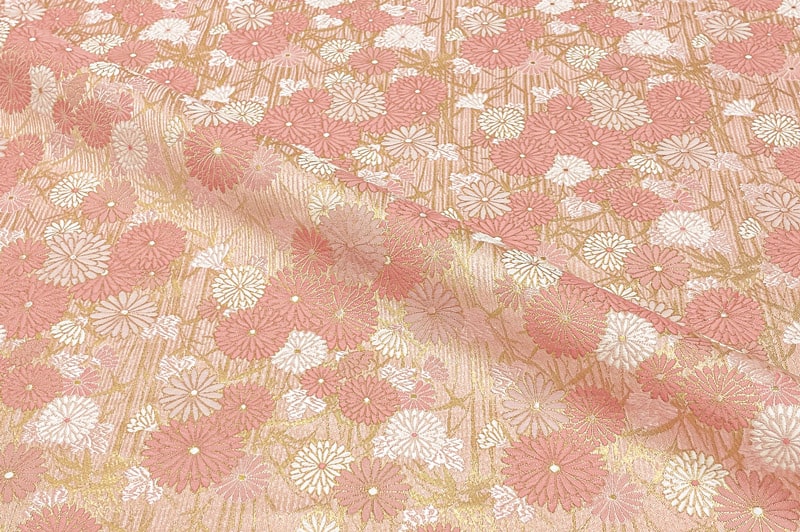 金襴生地 京都 西陣織 菊笹文（桃）