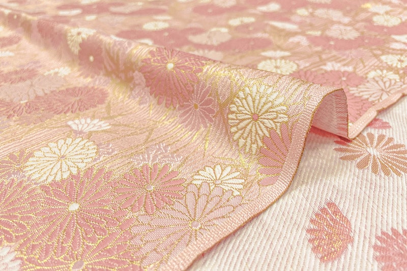 金襴生地 京都 西陣織 菊笹文（桃）