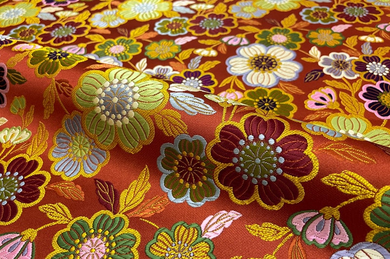 金襴生地 紅花繚乱（エンジ）