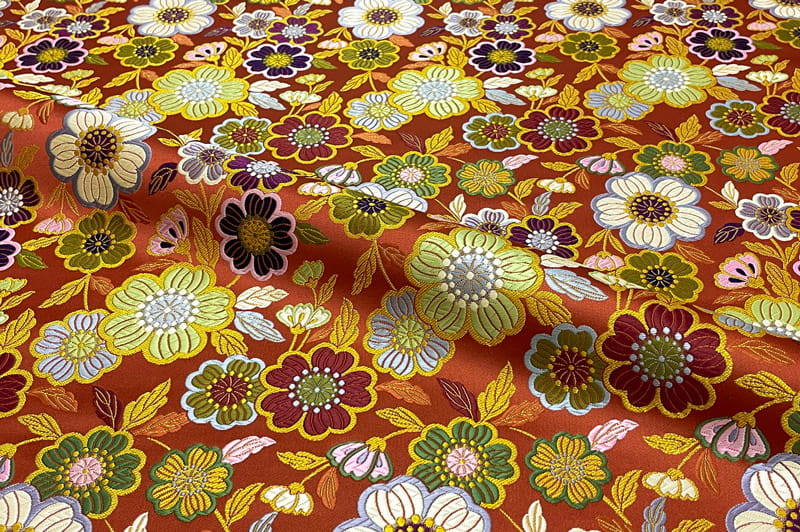 金襴生地 紅花繚乱（エンジ）
