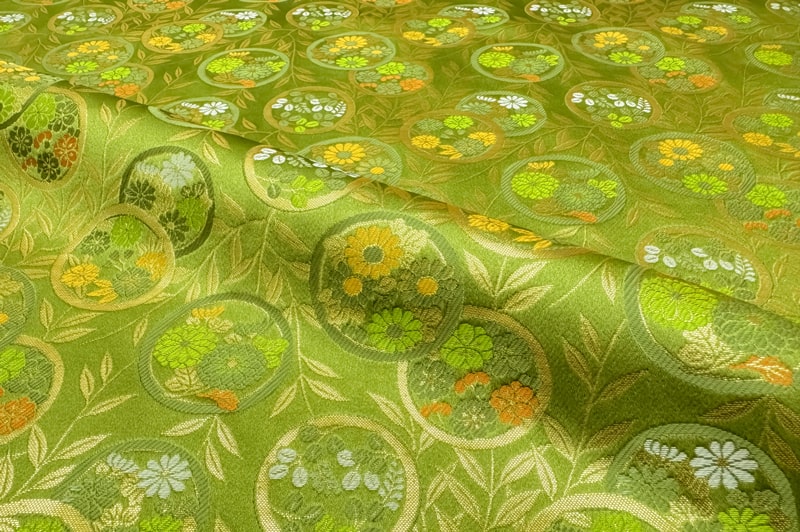 金襴織物 錦花丸（鶸萌黄）