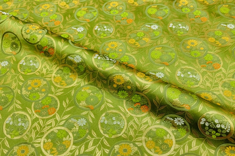 金襴織物 錦花丸（鶸萌黄）