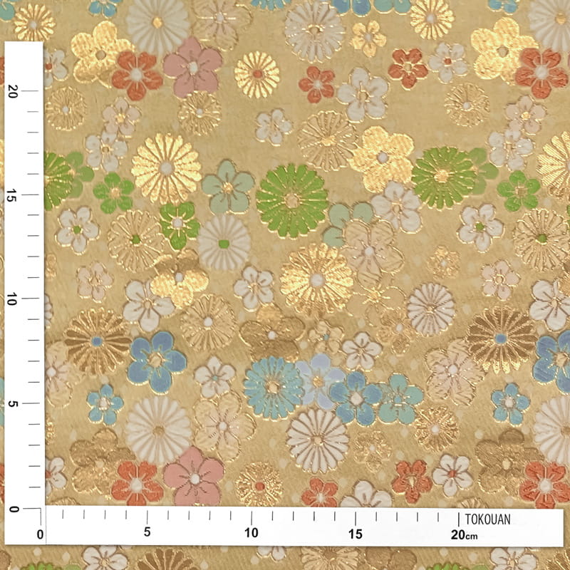 金襴織物 菊梅花丸文（桑染） メジャー