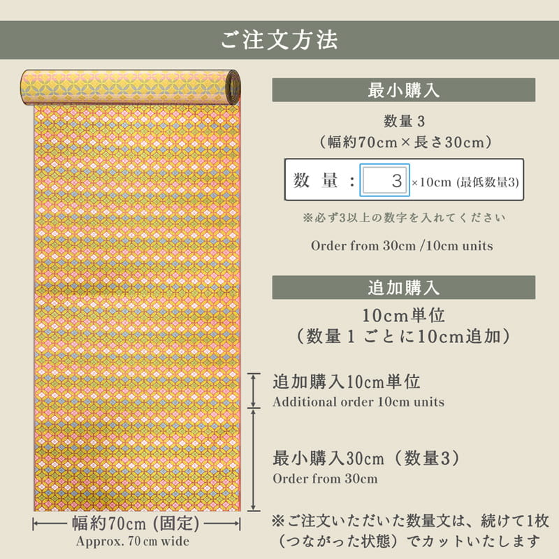 金襴織物 羊歯七宝文 (紅梅色) 仕立て例