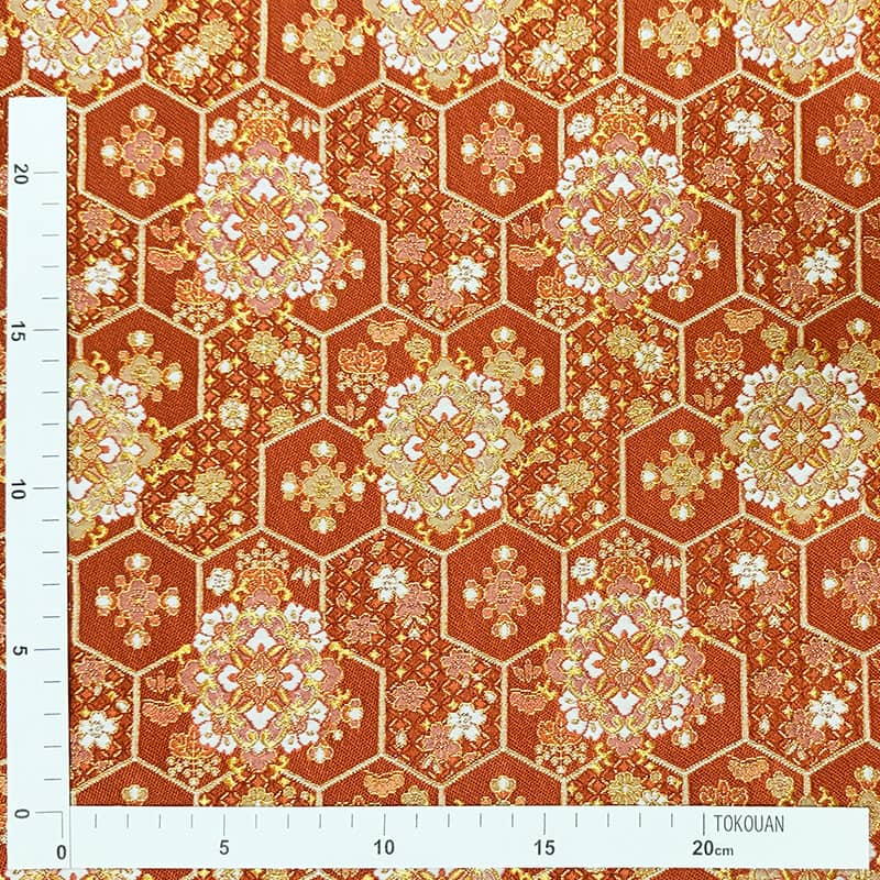 金襴織物 瑞祥亀甲華文（紅樺色） 定規