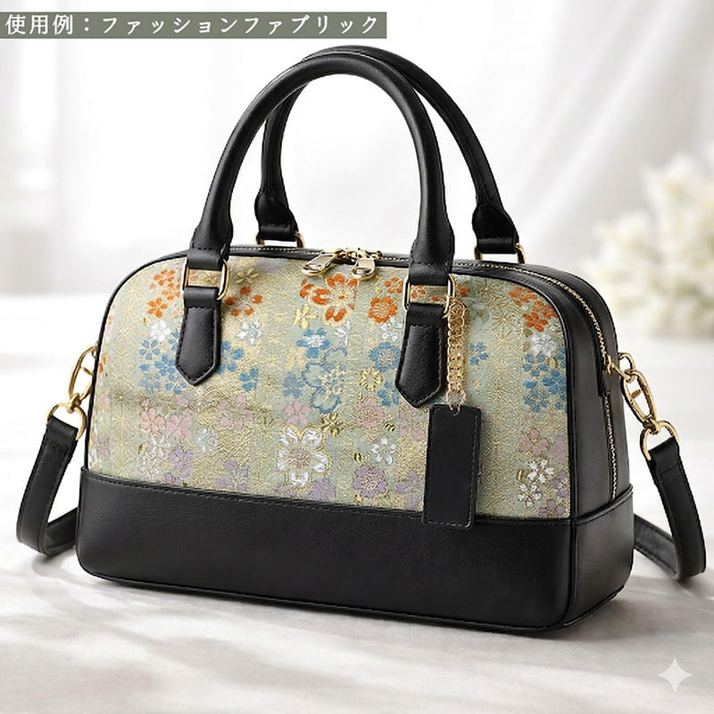 金襴織物 間道に桜（淡緑） 使用イメージ