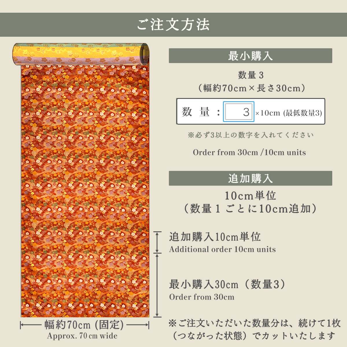 金襴織物 流水梅花文（赤） 仕立て例