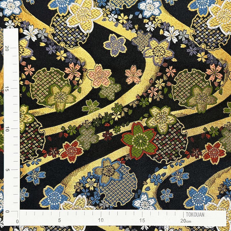 金襴織物 桜霞流水文（黒） 定規