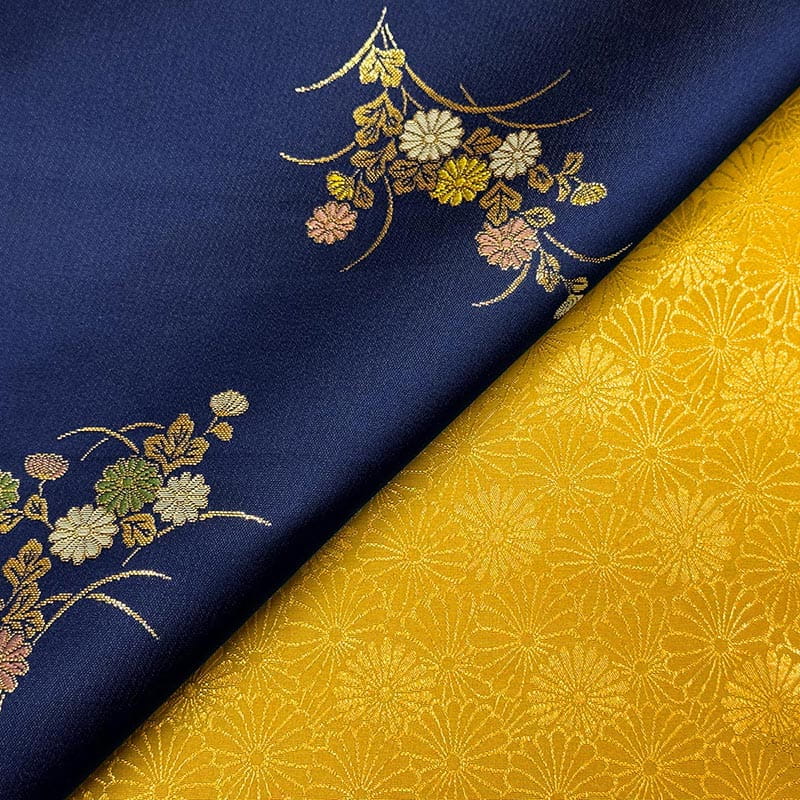 金襴織物 小菊草花散らし（瑠璃紺） 裏地との組み合わせ例