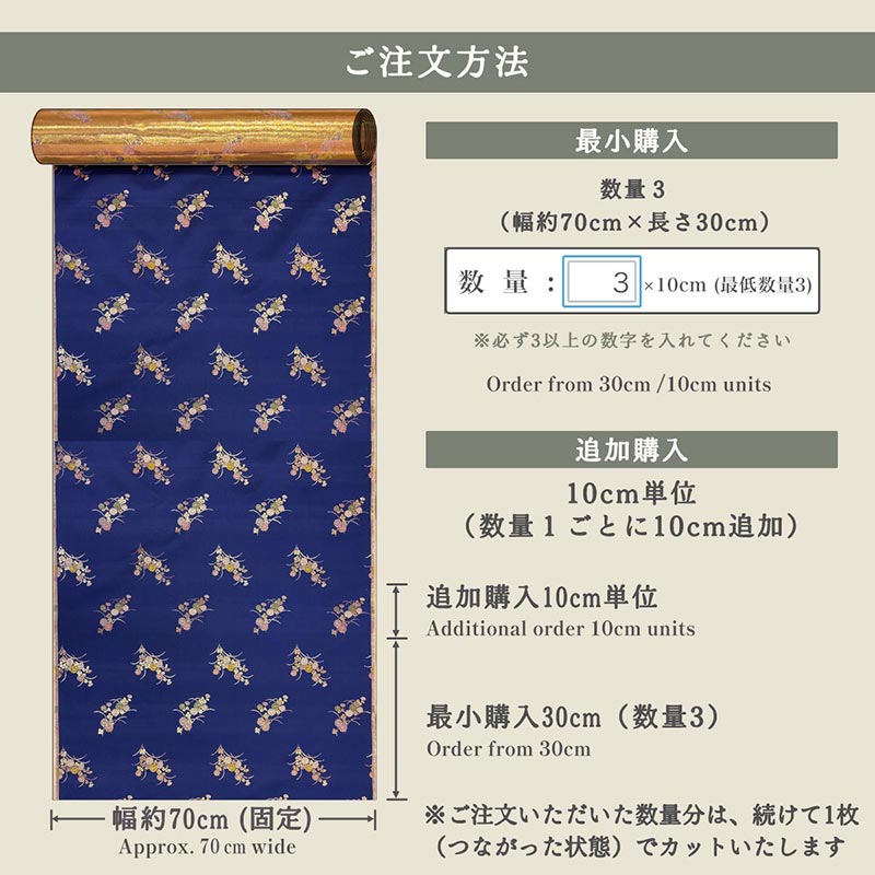 金襴織物 小菊草花散らし（瑠璃紺） 仕立て例