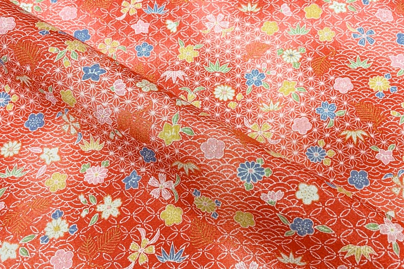 京友禅 金彩ちりめん 花舞小紋(赤)