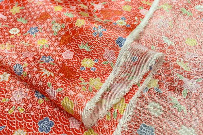 京友禅 金彩ちりめん 花舞小紋(赤)