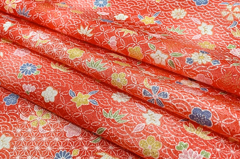 京友禅 金彩ちりめん 花舞小紋(赤)