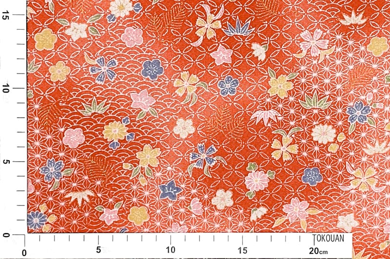 京友禅 金彩ちりめん 花舞小紋(赤)