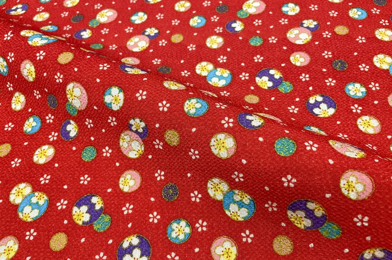 京友禅 金彩ちりめん 春鞠（赤）