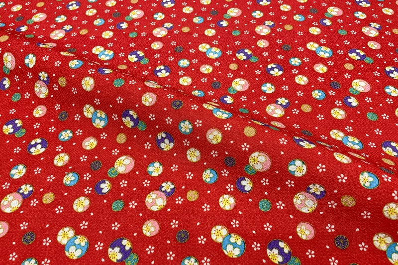 京友禅 金彩ちりめん 春鞠（赤）