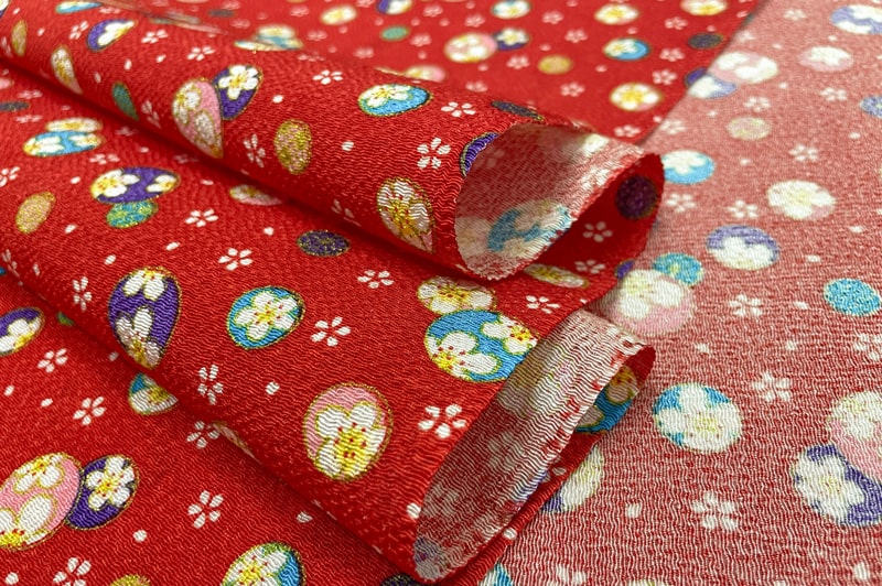 金彩ちりめん生地販売 春毬 柄の生地通販の都香庵