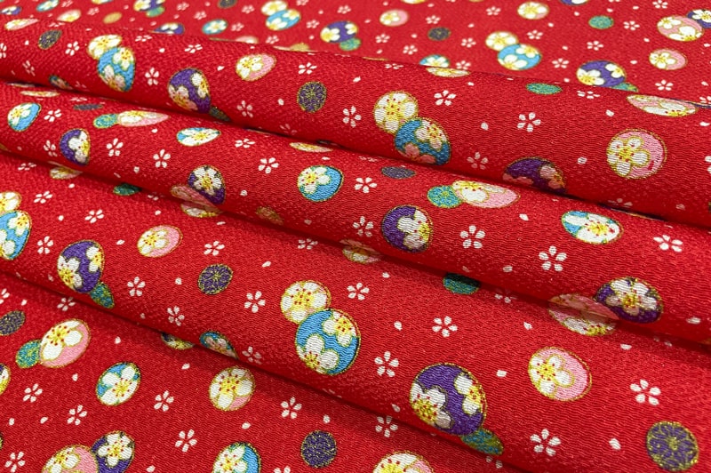 京友禅 金彩ちりめん 春鞠（赤）