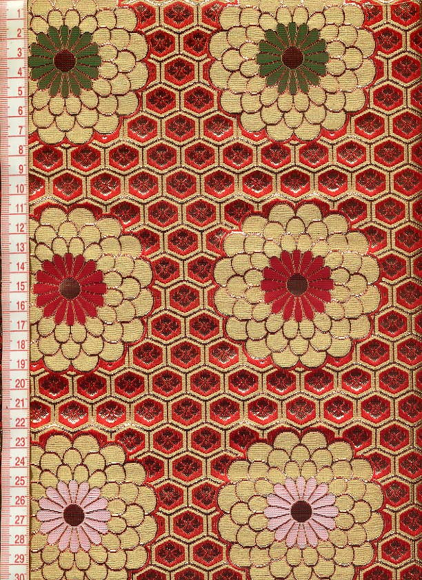 金襴織物 広幅九釜亀甲菊（赤）