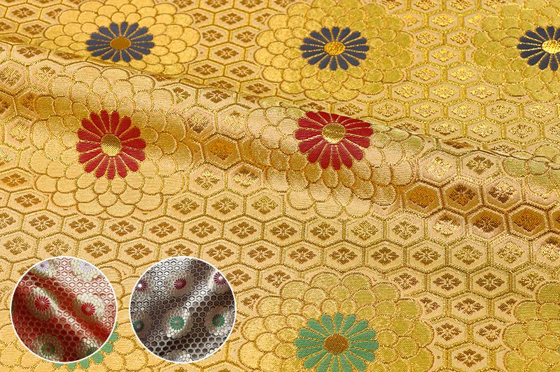 金襴織物 六釜亀甲菊