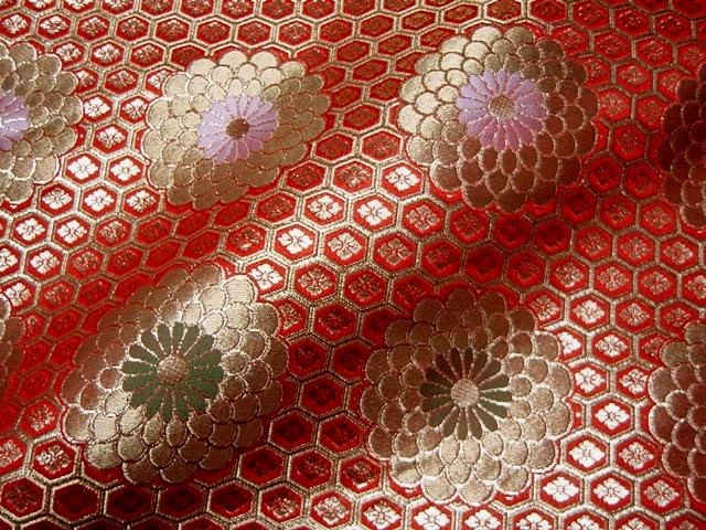 金襴織物 広幅九釜亀甲菊（赤）