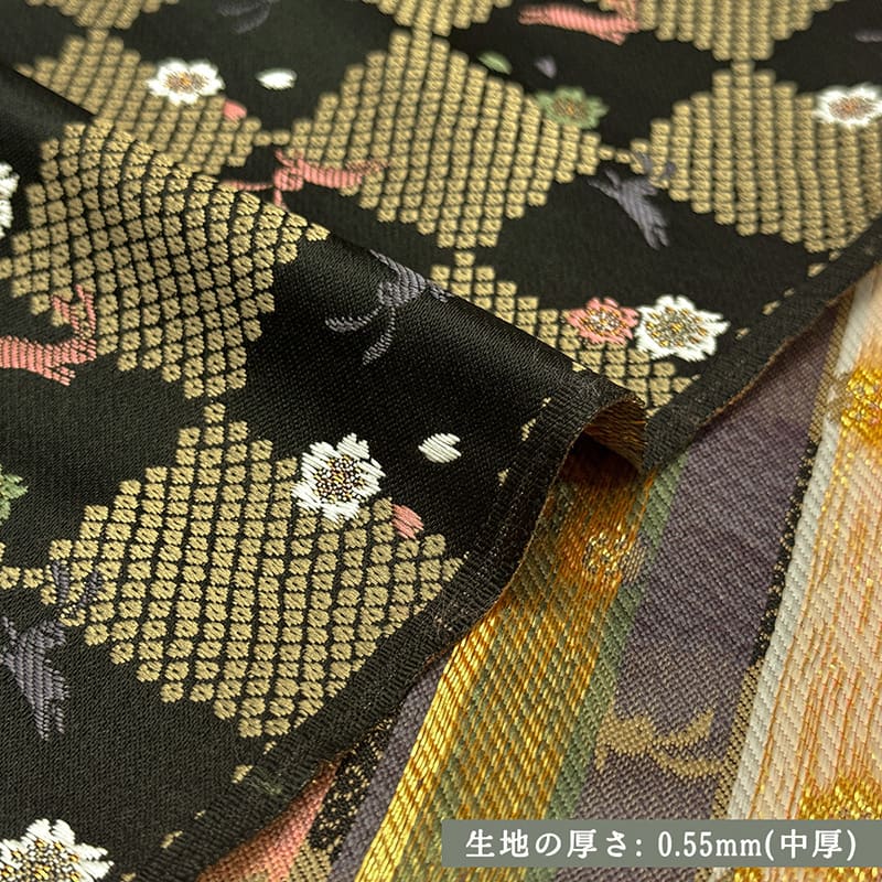 金襴織物 鹿の子石畳に兎（黒） 厚さ
