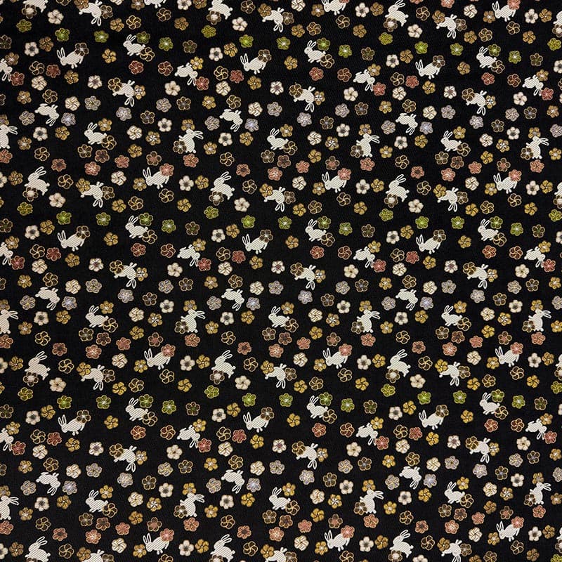 金襴織物 うさぎに小花（全2色）  全体像