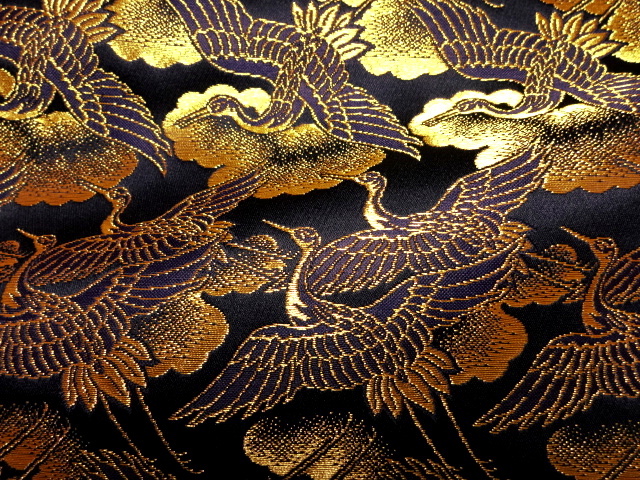 金襴織物 鶴（艶紺）