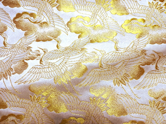 金襴織物 鶴（白・金）