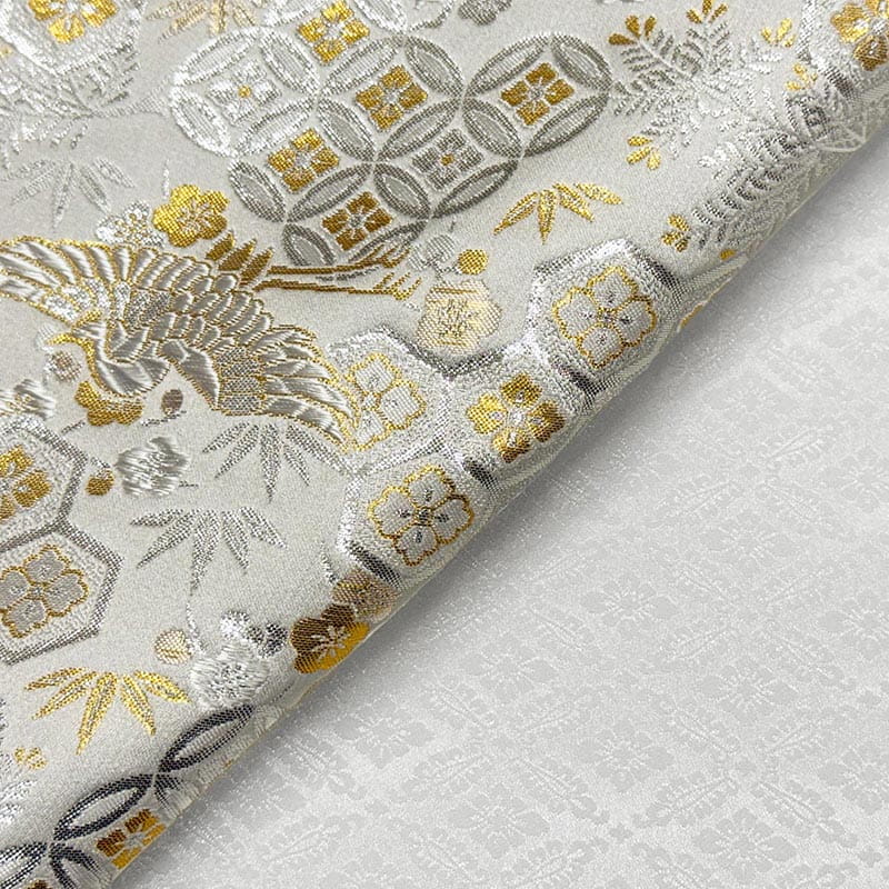 金襴織物 有職鶴文様（白） 裏地との組み合わせ例