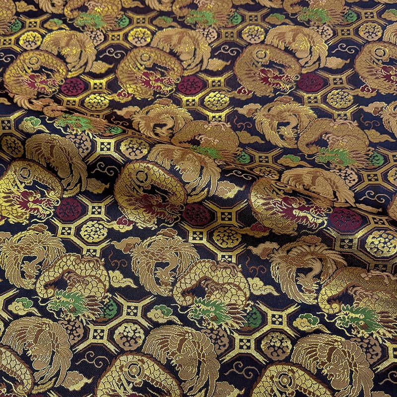 金襴織物 龍鳳凰（紺） 