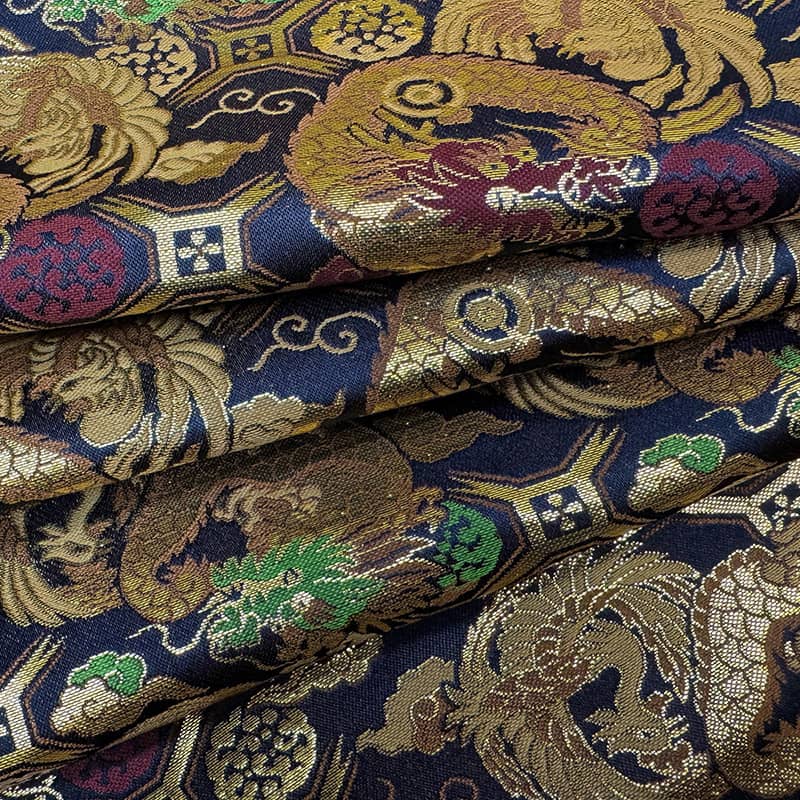 金襴織物 龍鳳凰（紺） 