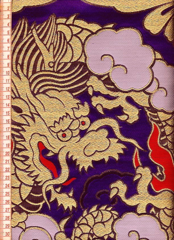 京都西陣織・金襴生地 二釜大龍（紫） 生地巾70cm×長さ35cm単位 切り売り