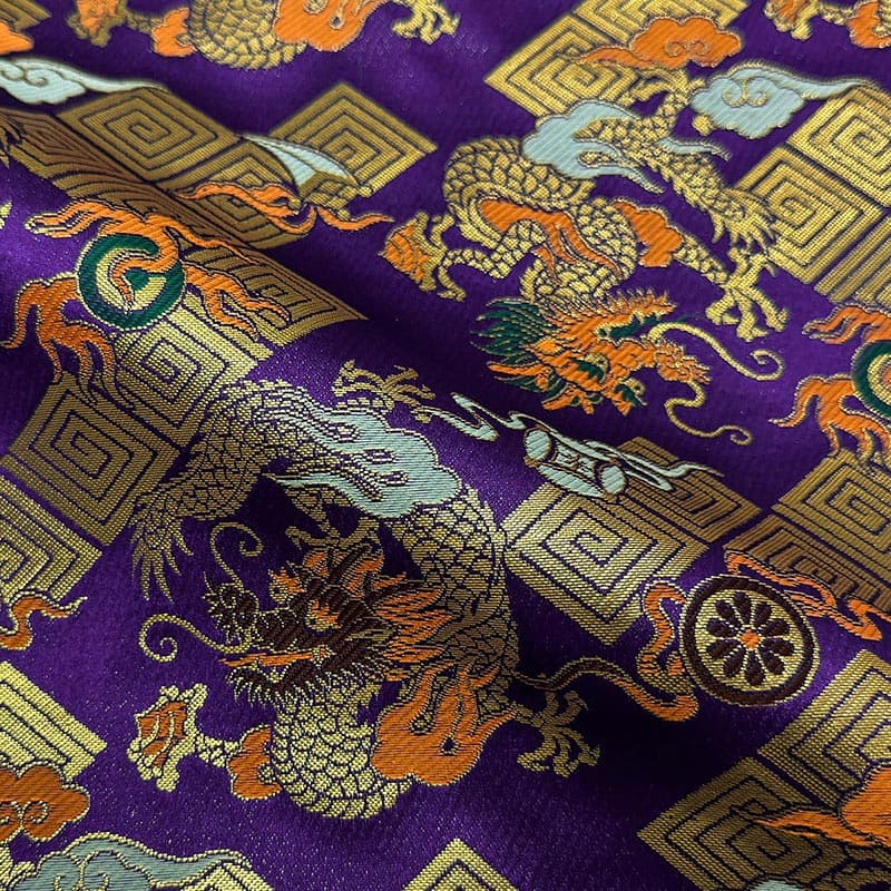金襴織物 雷文菱に珠持龍（全3色） 3色目1 